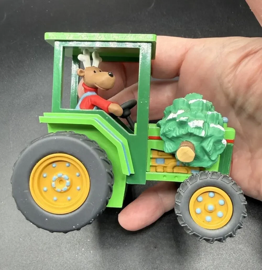 1996 Hallmark Ornament Holiday Haul Reindeer Tractor ARTIST Signed! No Box -Lo16